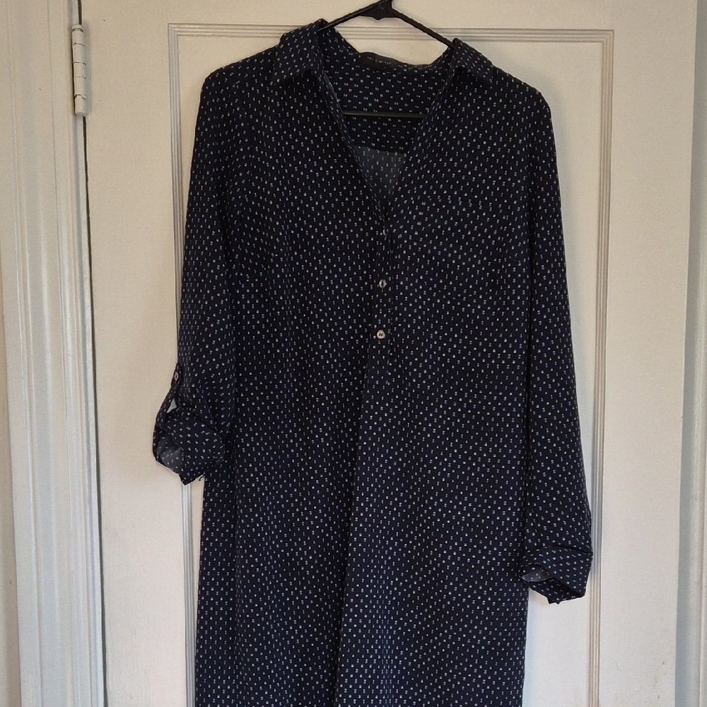 The Limited Navy Polka Dot Long Sleeve Shirt Dress